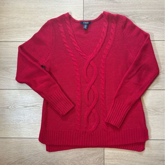 Chaps Red ♥️ V neck cable sweater Medium - Picture 1 of 5